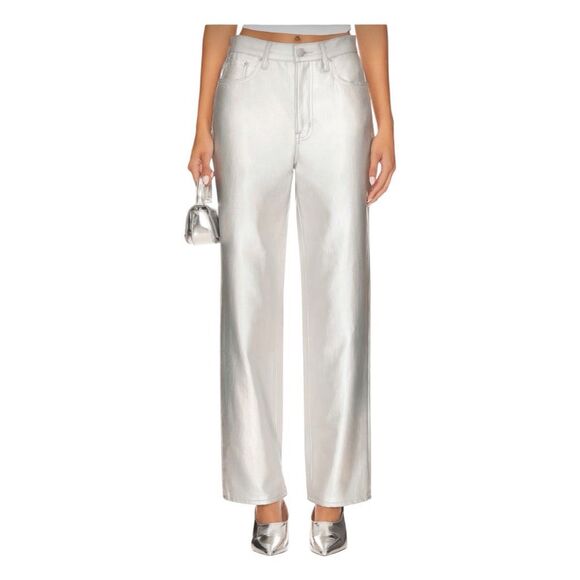 Pistola Cassie Super High Rise Straight Leg Jeans Coated Prism Silver Denim 30 - Picture 1 of 11